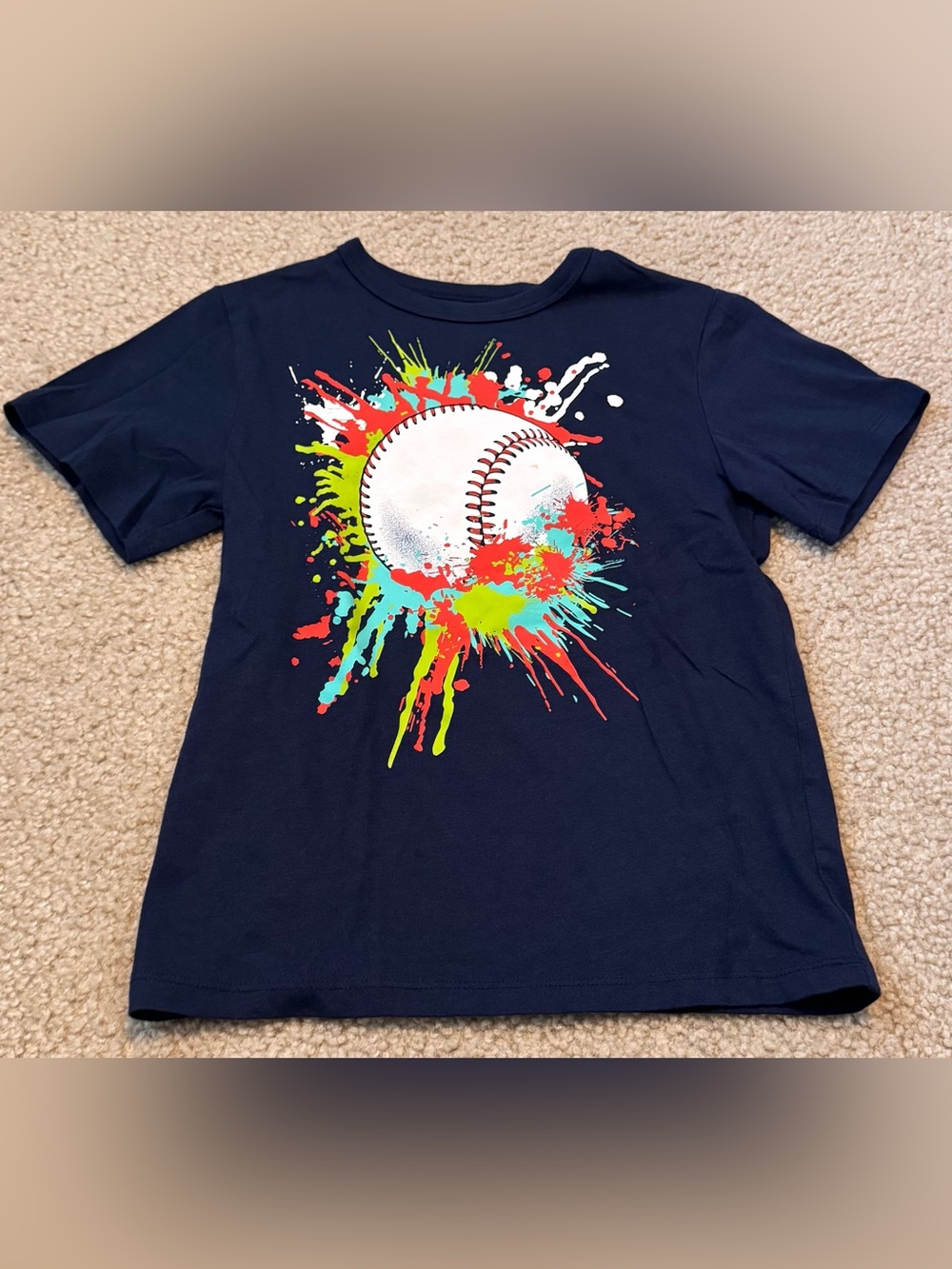 The Children's Place Navy Blue Baseball Splash Tee with Neon Graphic Size S 5/6